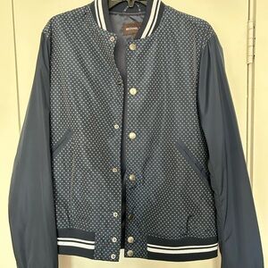 Michael Kors Blue and White Polka Dot Bomber Jacket
